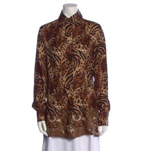 ST. JOHN Silk Animal Print Button-Up Top Size: M | US 8